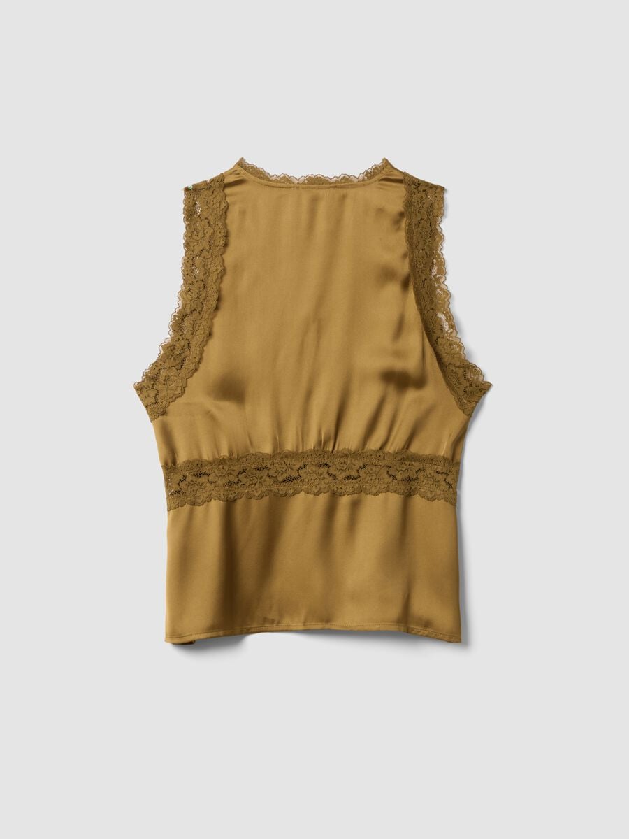 Brown viscose-blend lace top_1