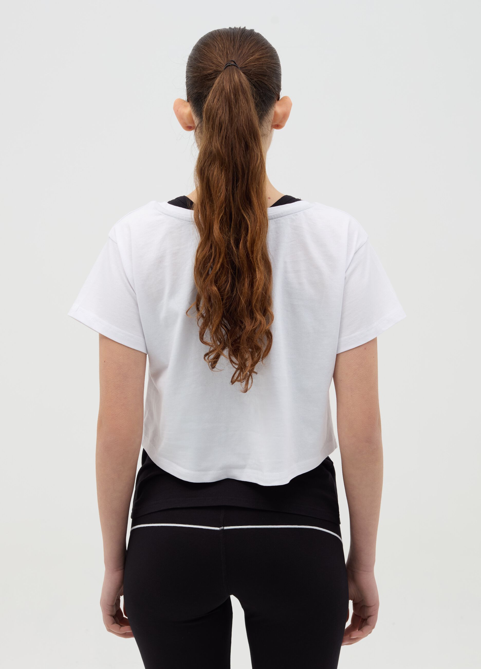 Layered-effect crop T-shirt with print