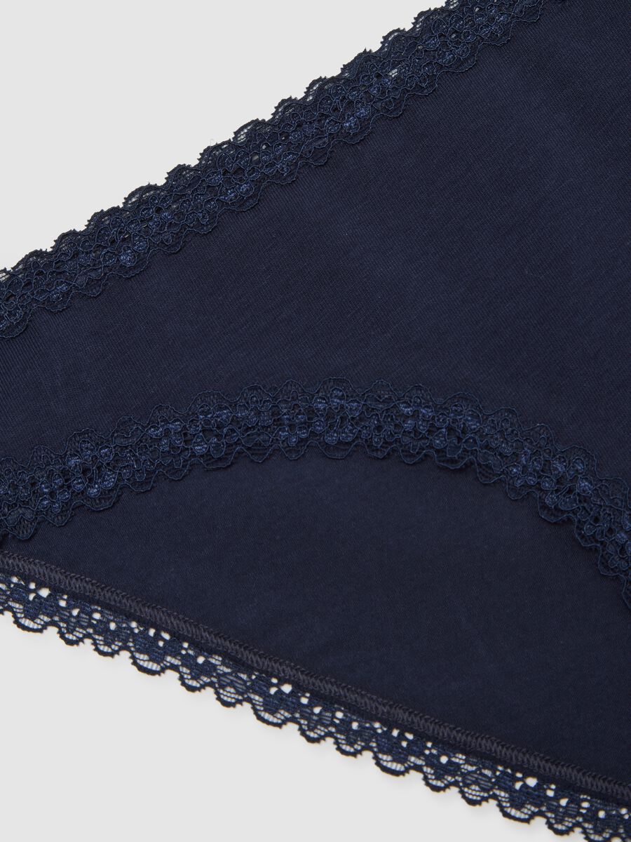 Slip in cotone elasticizzato blu regular fit con pizzo_5