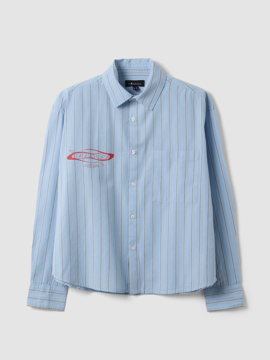 Camicia azzurra cropped in puro cotone a righe over fit_4