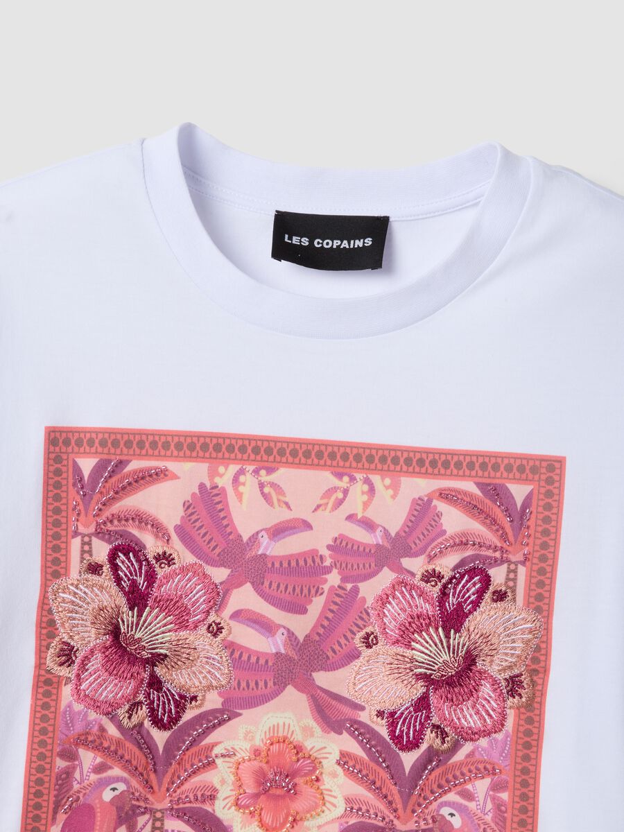 White pure cotton T-shirt with floral print_1