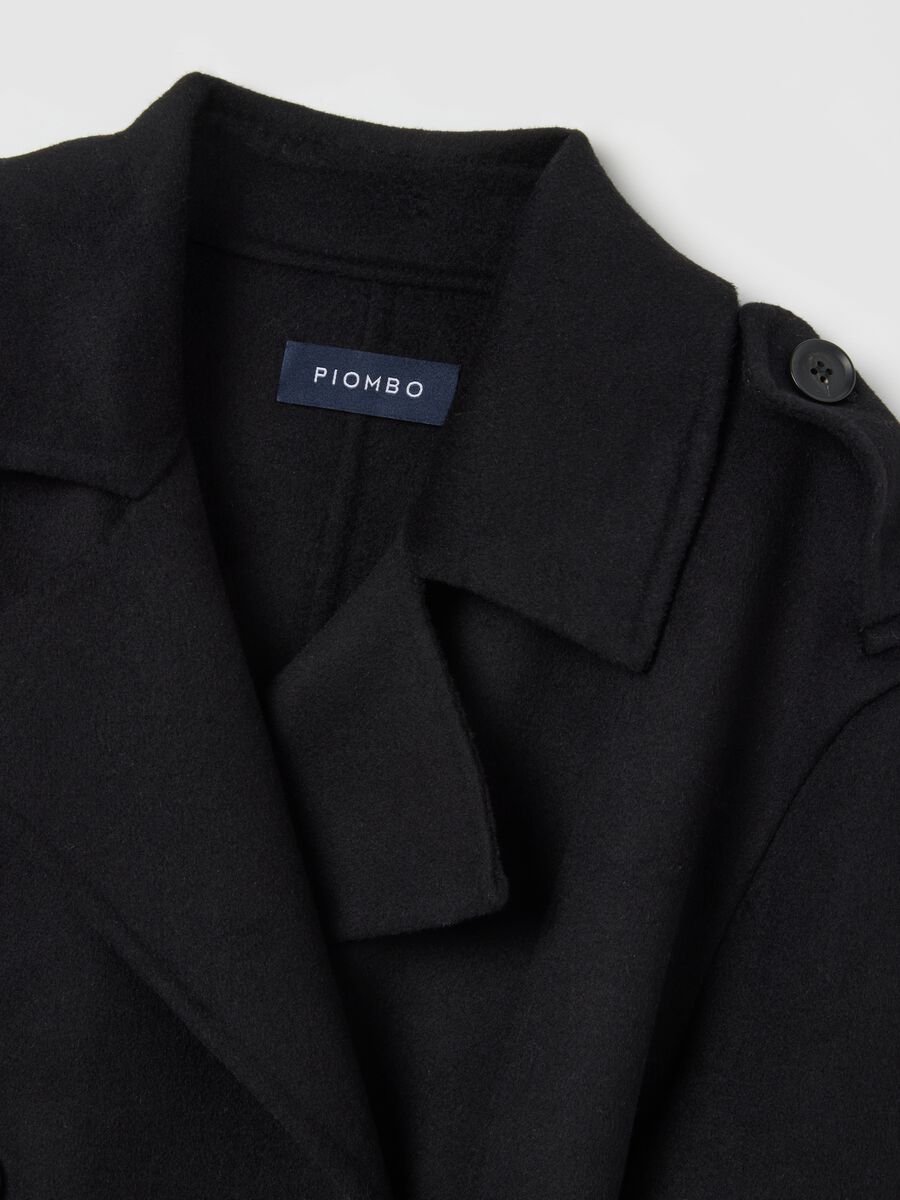 Long Black Wool Blend Coat in Regular Fit_5