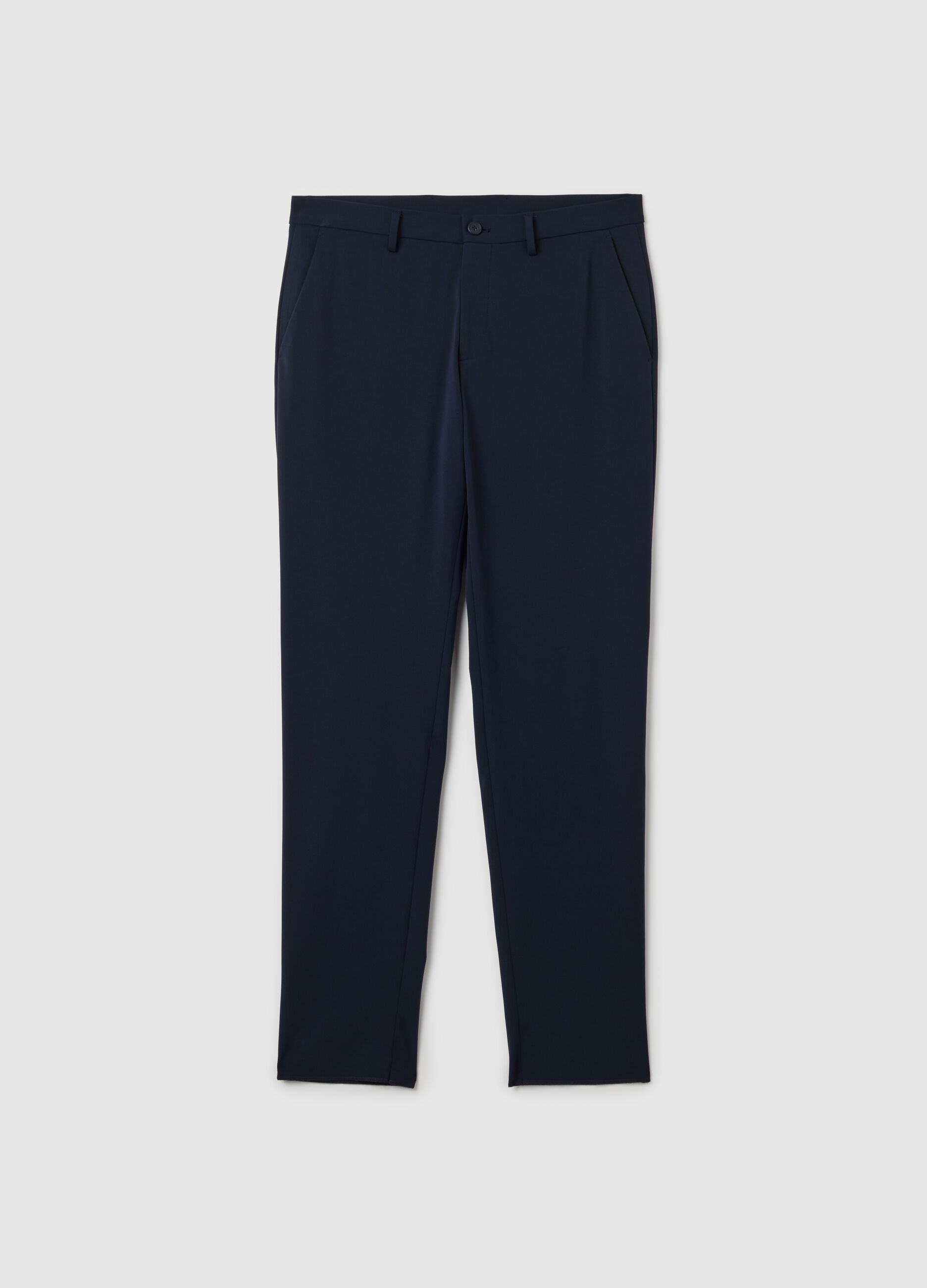 Slim Fit Blue Stretch Fabric Trousers