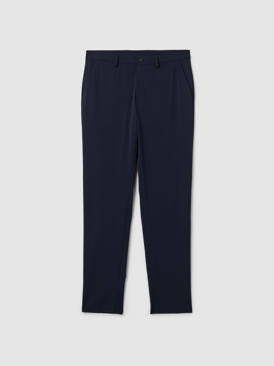 Slim Fit Blue Stretch Fabric Trousers_0