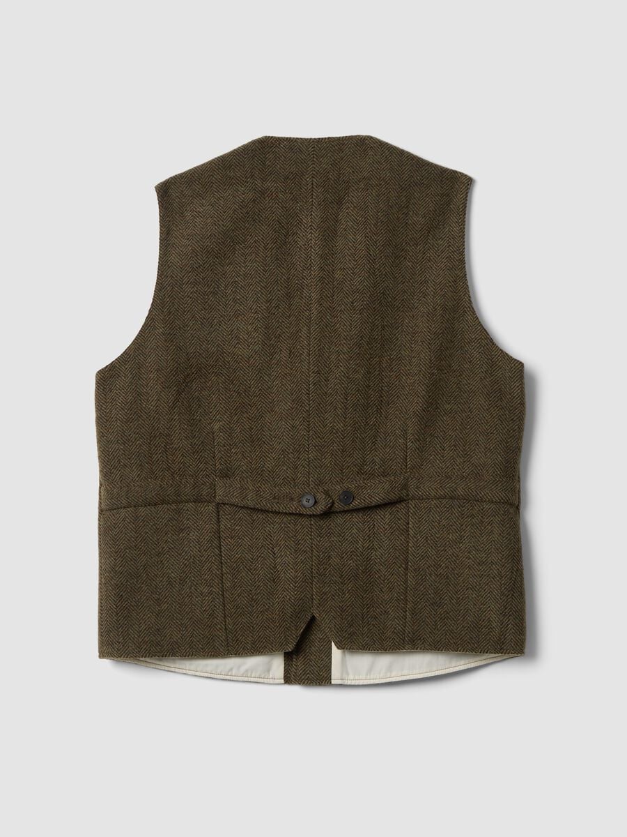 Brown herringbone wool and viscose blend waistcoat_2