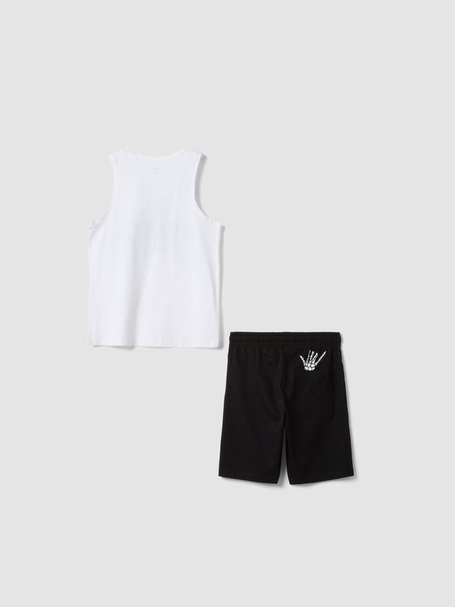 Completo bianco e nero in puro cotone con top e shorts regular fit_1
