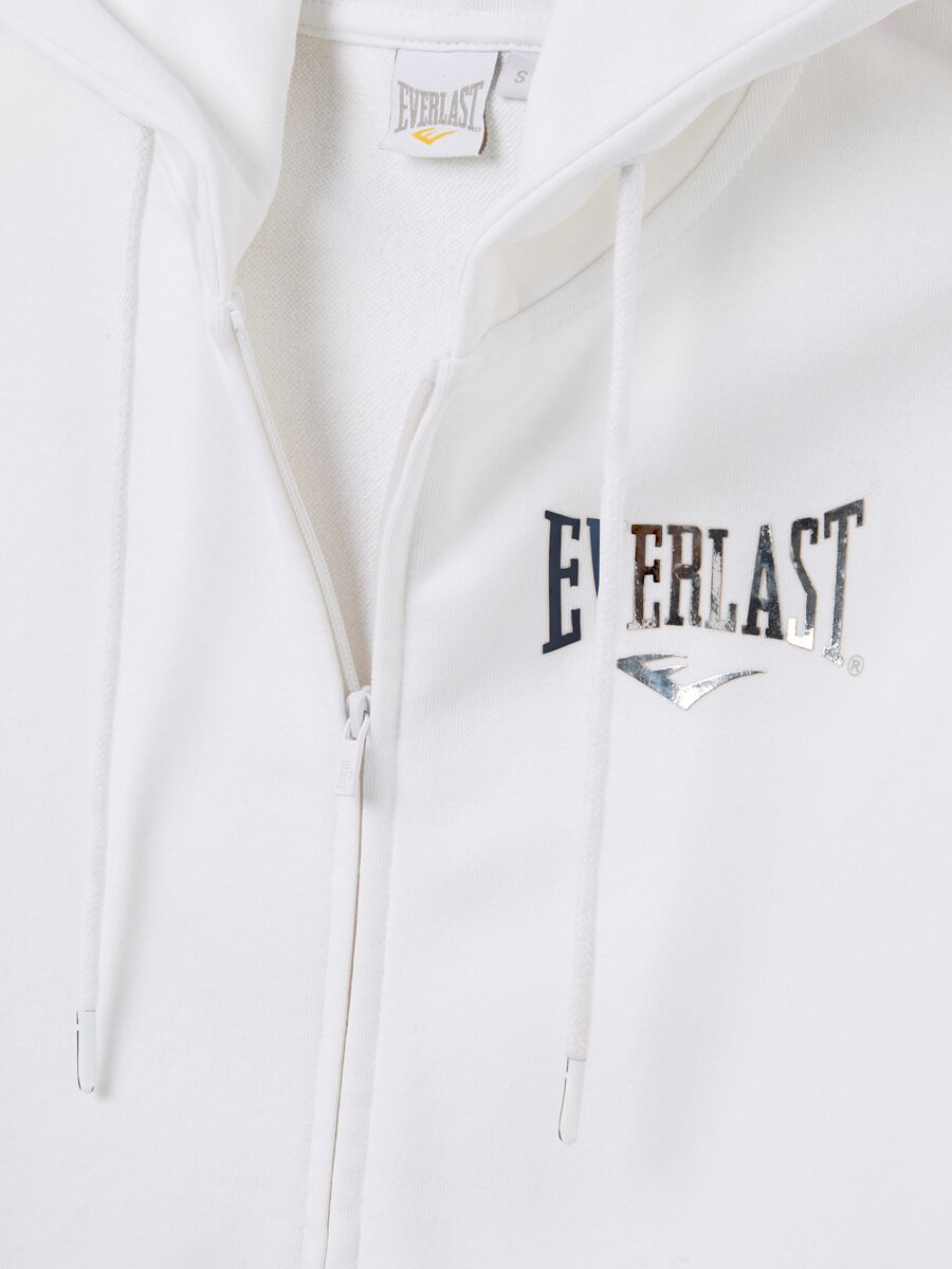White full-zip sweatshirt with hood and foil print_5