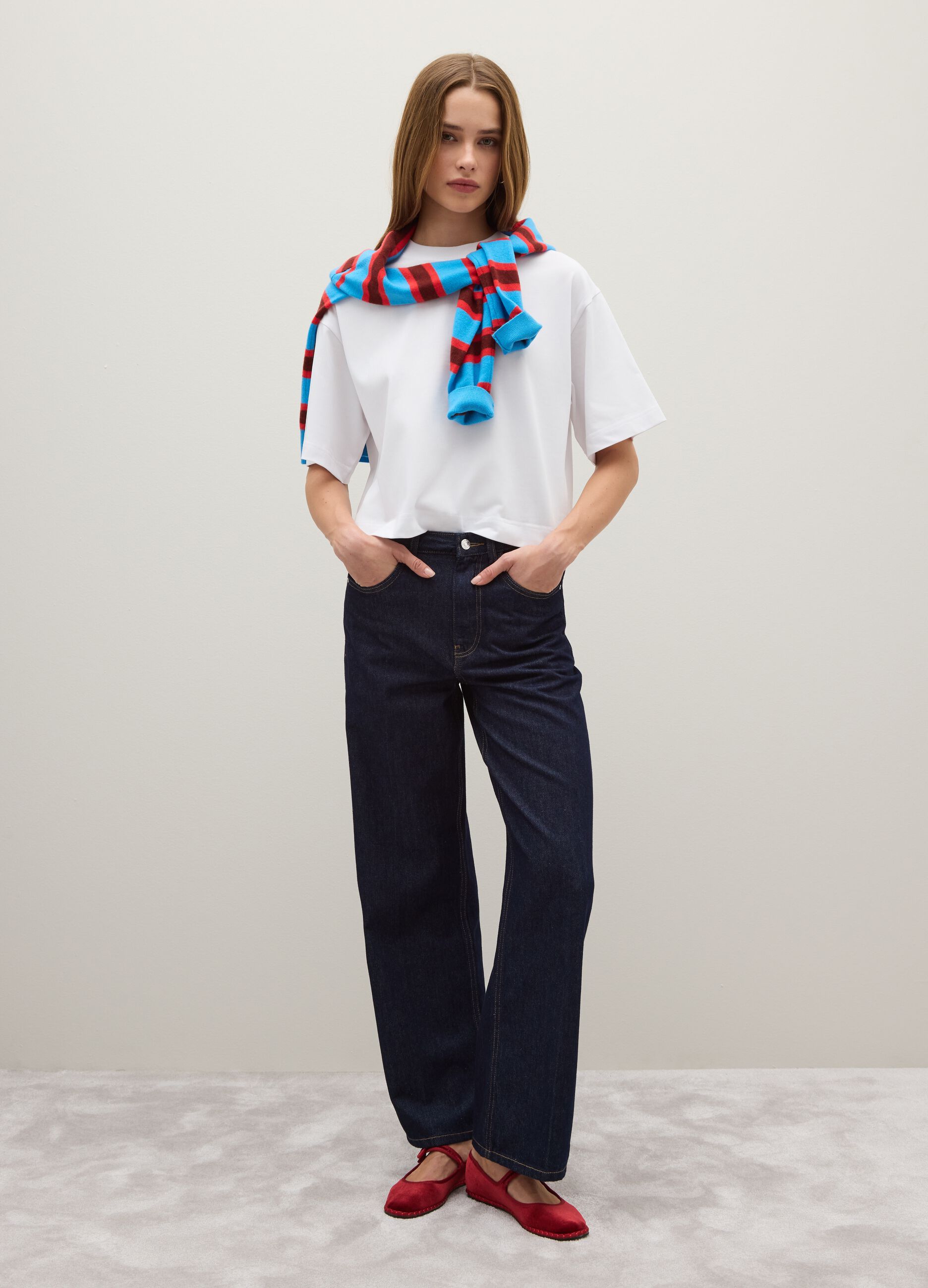White cotton blend boxy fit T-shirt