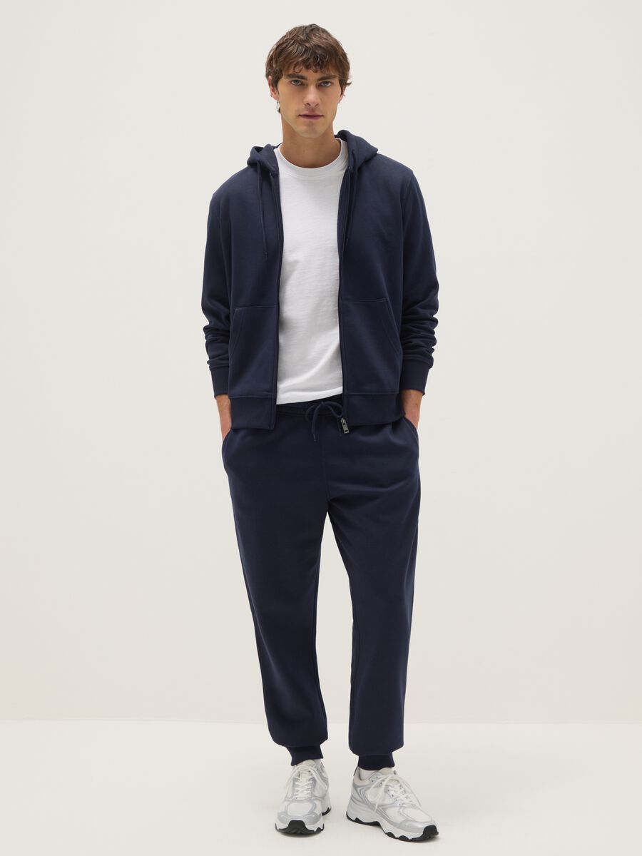 Blue cotton blend jogger trousers with regular fit_0