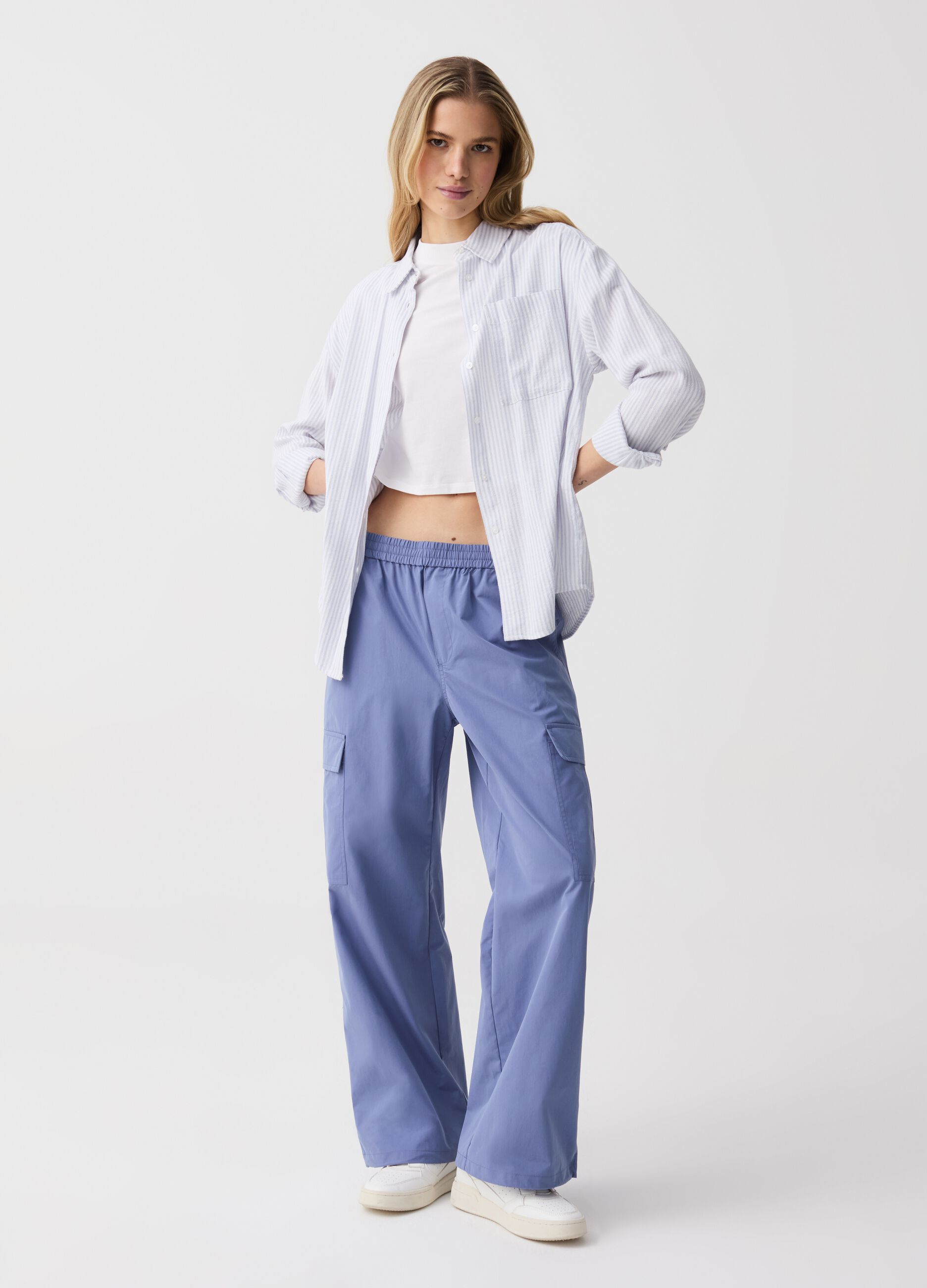 Pantalone cargo in popeline
