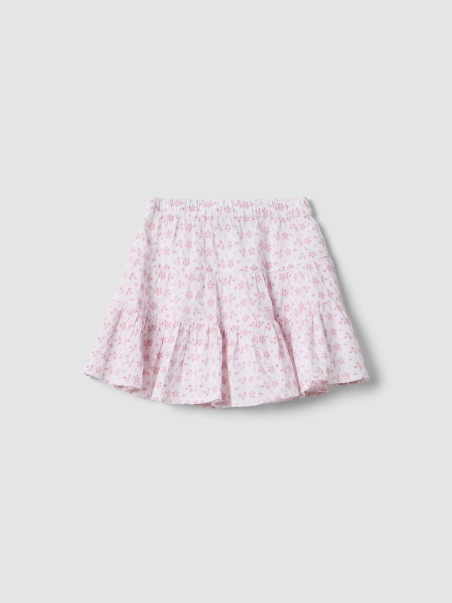 Pink mini skirt in pure cotton with Broderie Anglaise embroidery_0