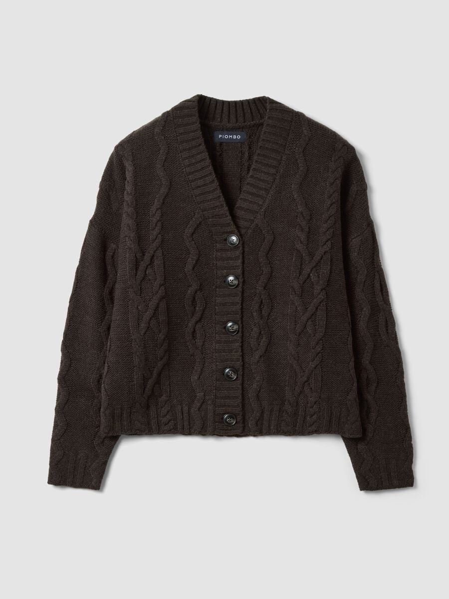Cardigan grigio in misto lana con scollo profondo a V over fit a trecce_0