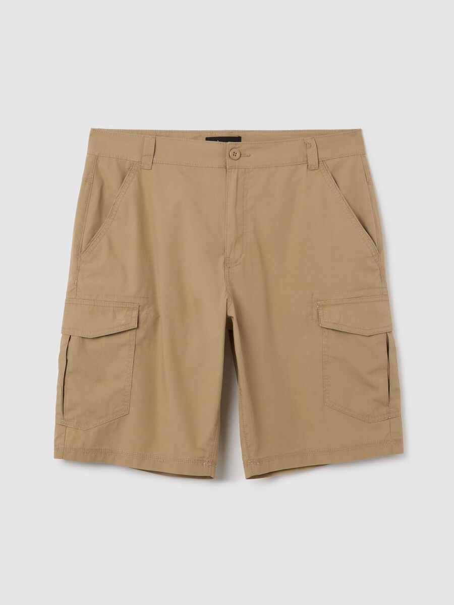 Men's beige pure cotton cargo shorts, regular fit with pockets_0