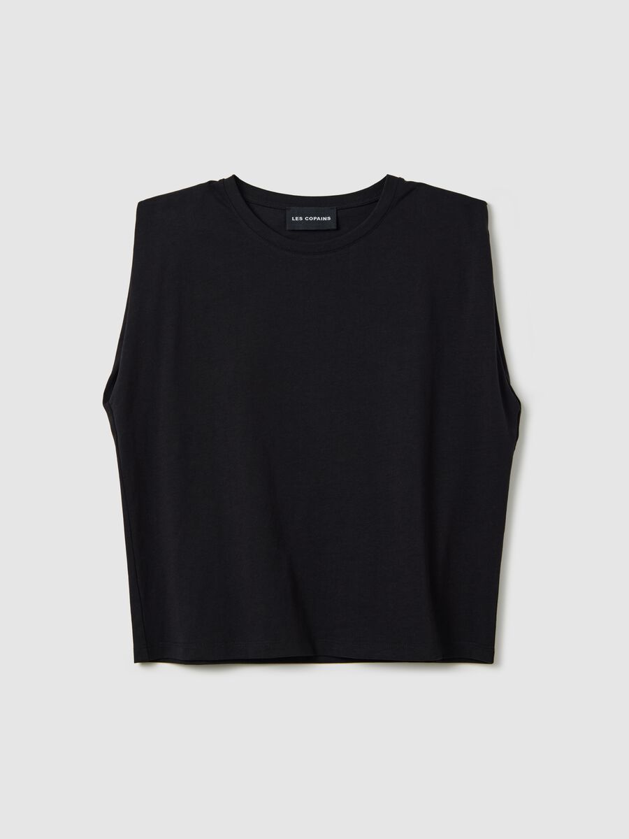 Black sleeveless boxy-fit T-shirt with spaghetti straps_4
