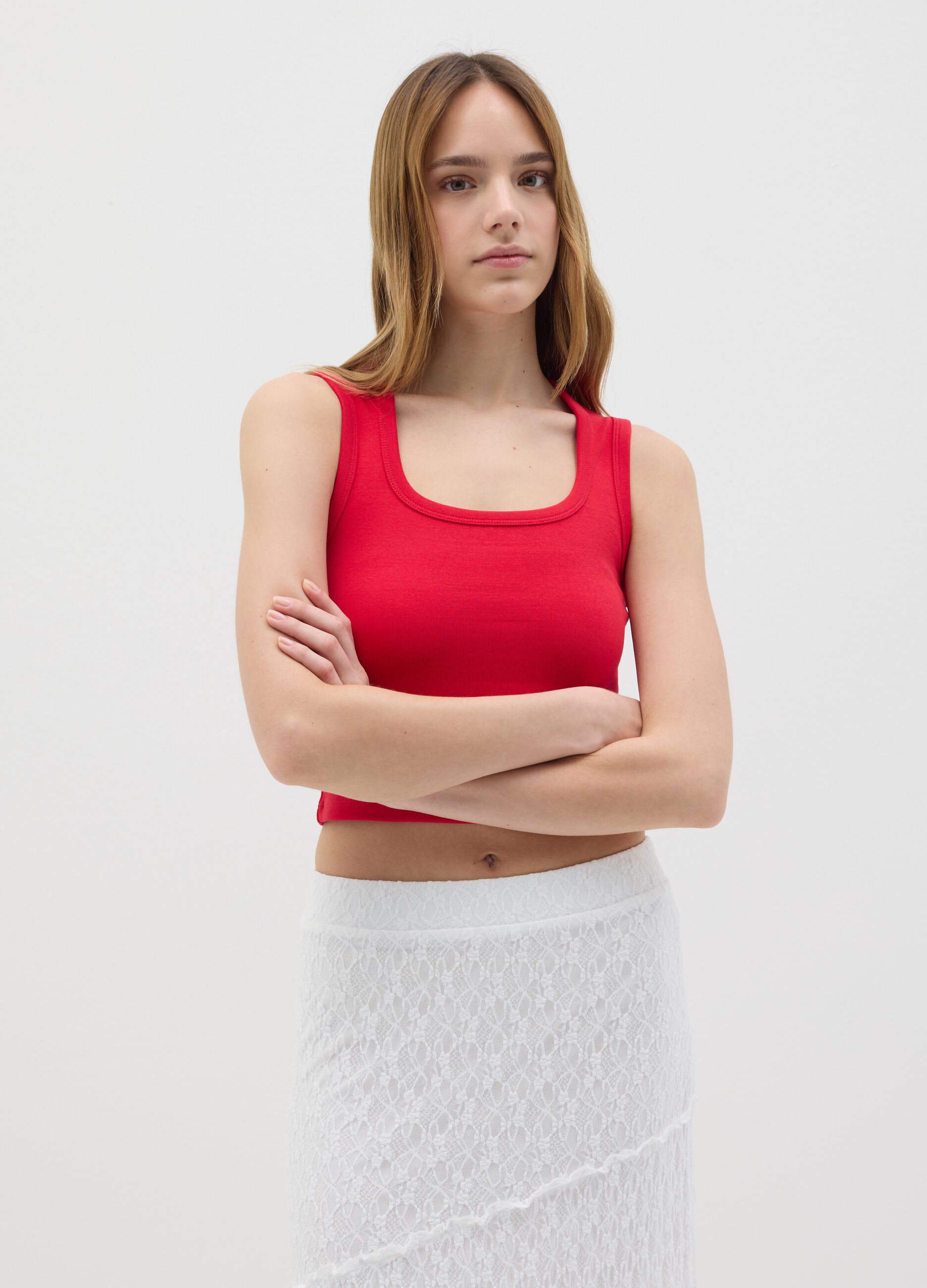 Canotta da donna in cotone elasticizzato rossa fitted