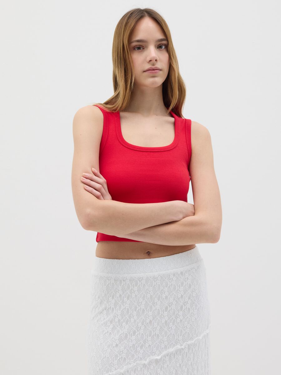 Women’s red fitted vest top in stretch cotton_0