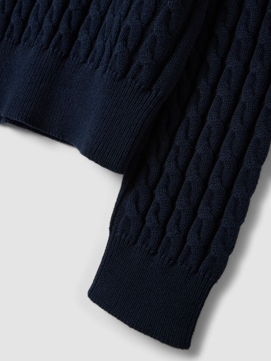 Maglia blu girocollo in puro cotone a trecce regular fit_1