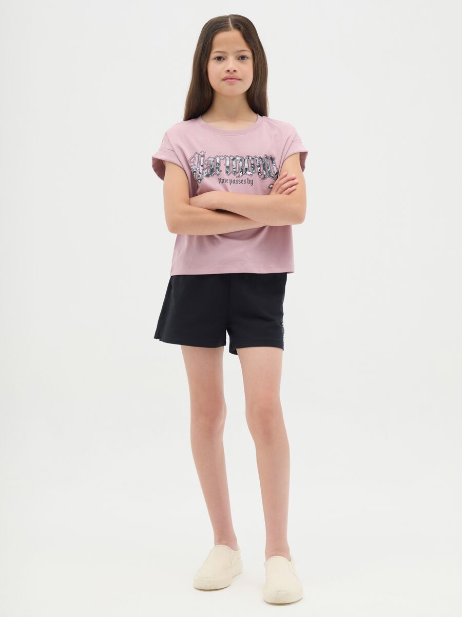 Black and pink jogging set in cotton with print_1