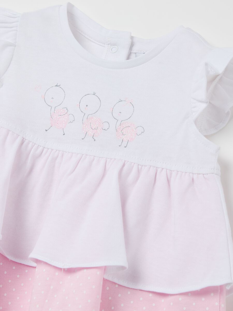 Cotton romper suit with frills and glitter print_2