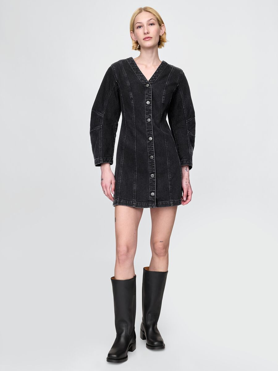 Black Denim Dress with Buttons Gap_0