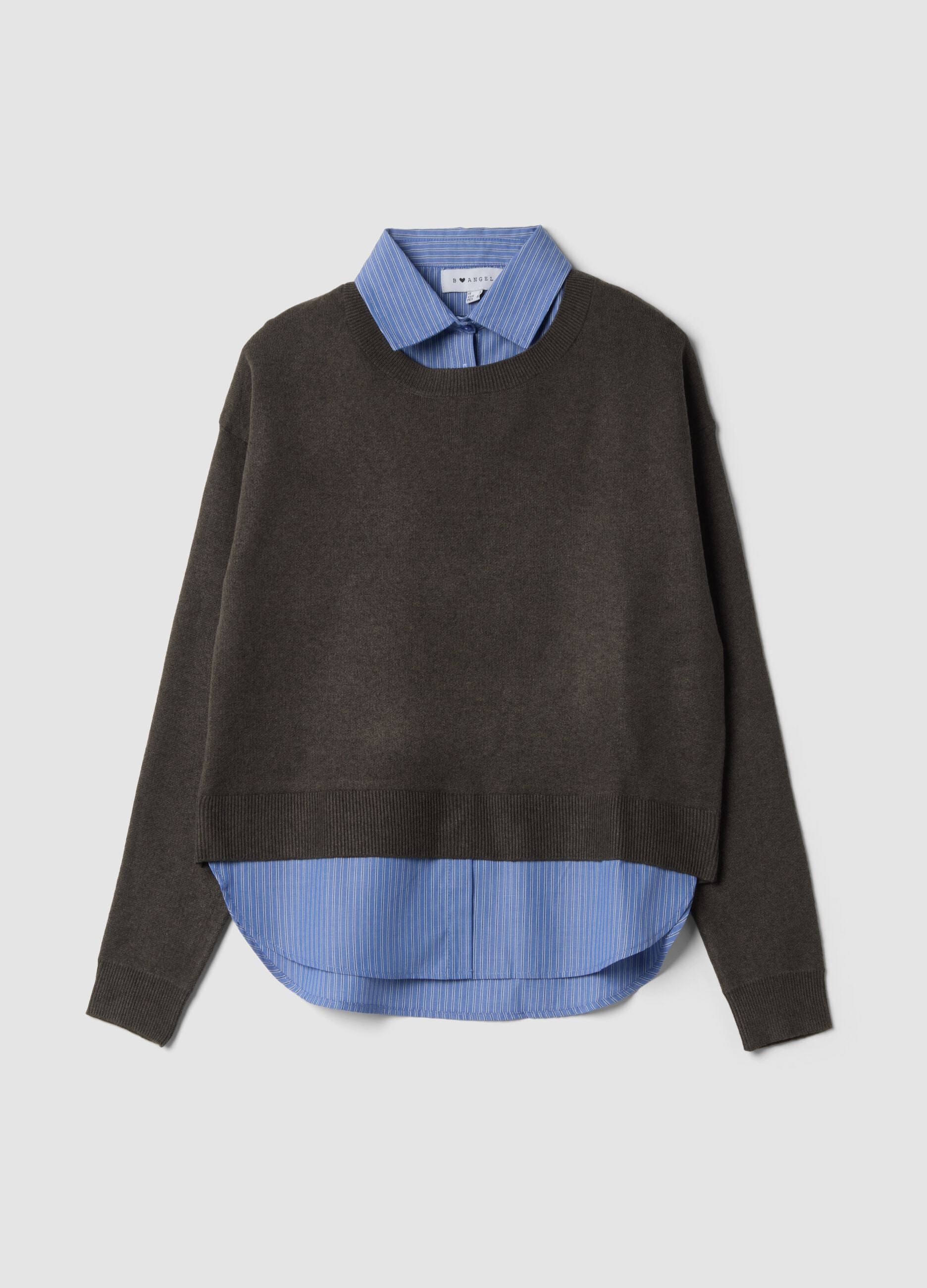 Brown double-layer regular-fit jumper in viscose and wool blend