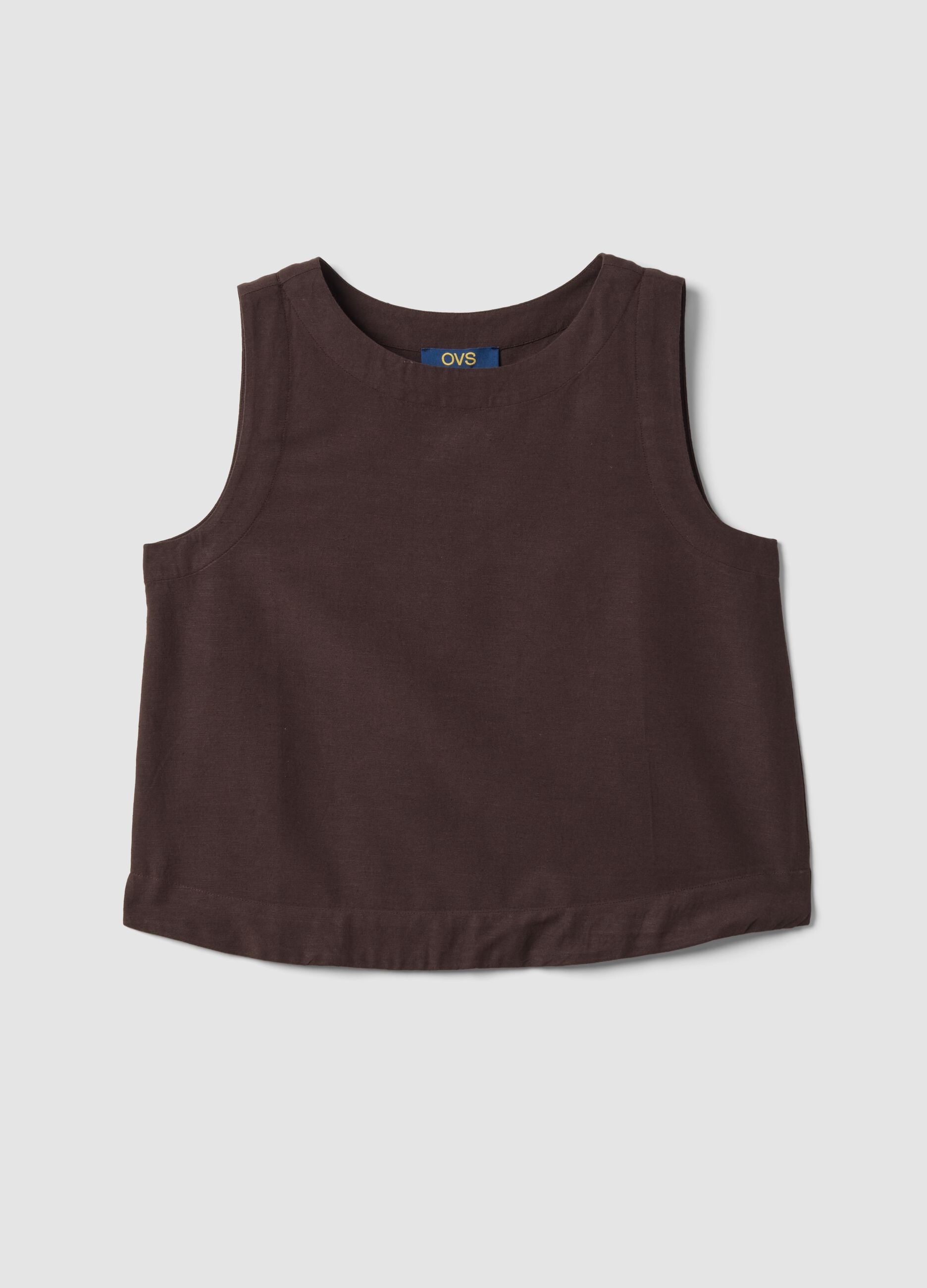 Brown regular-fit top in viscose, cotton and linen blend