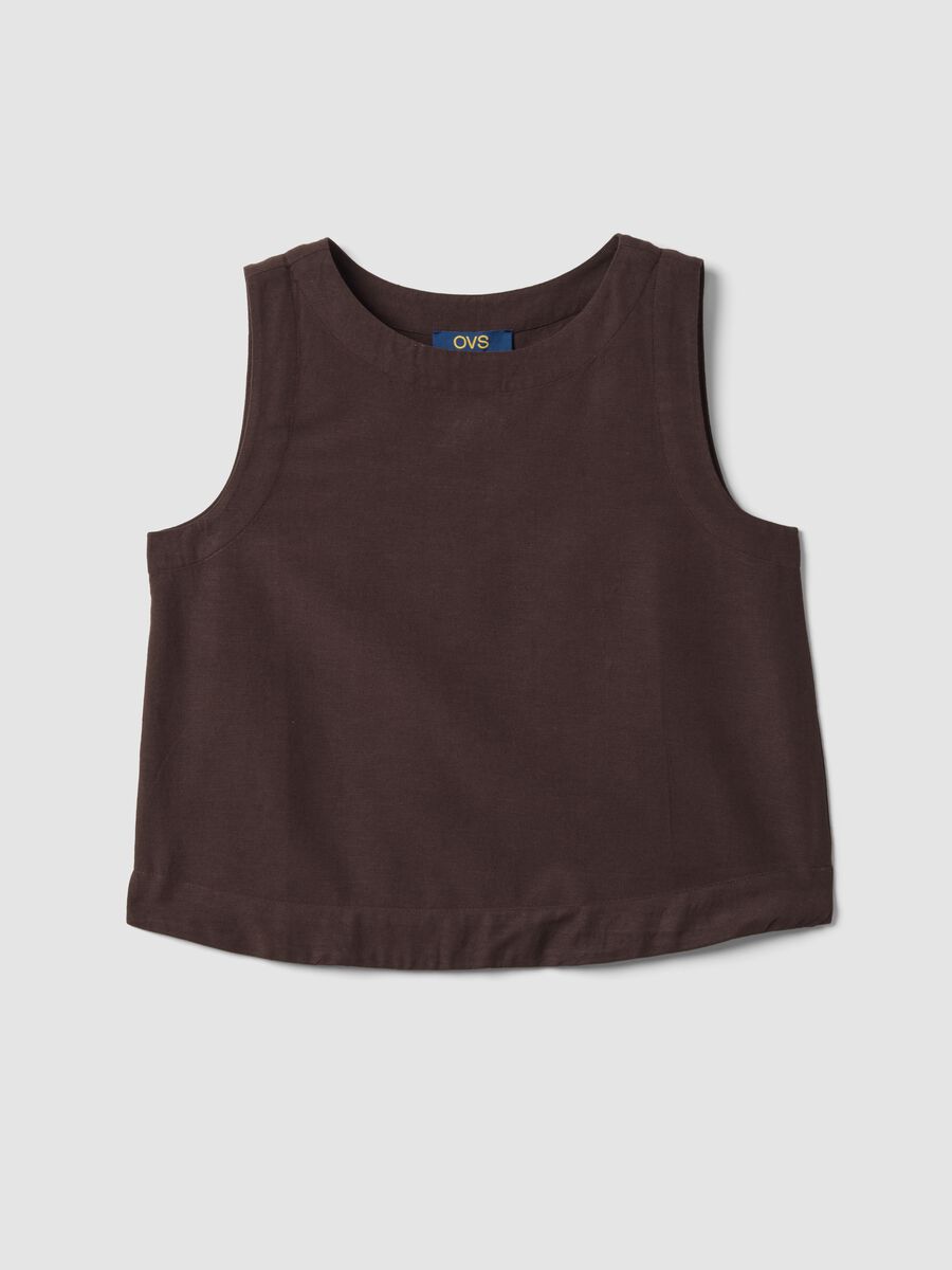 Brown regular-fit top in viscose, cotton and linen blend_4