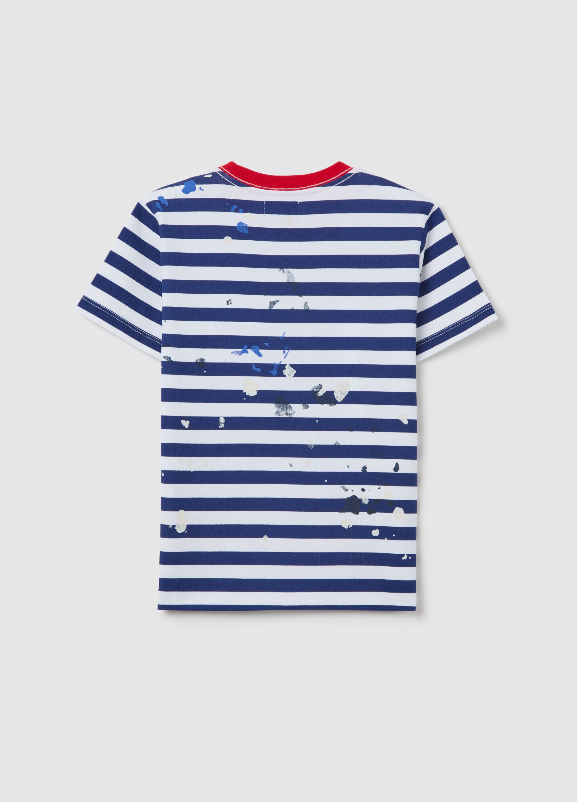 Striped cotton T-shirt with paint splatter print