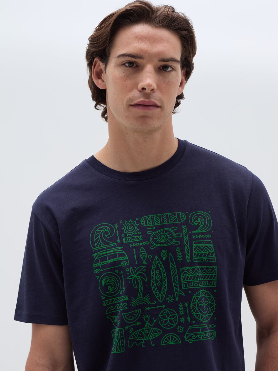 Cotton T-shirt with surf motif print_0