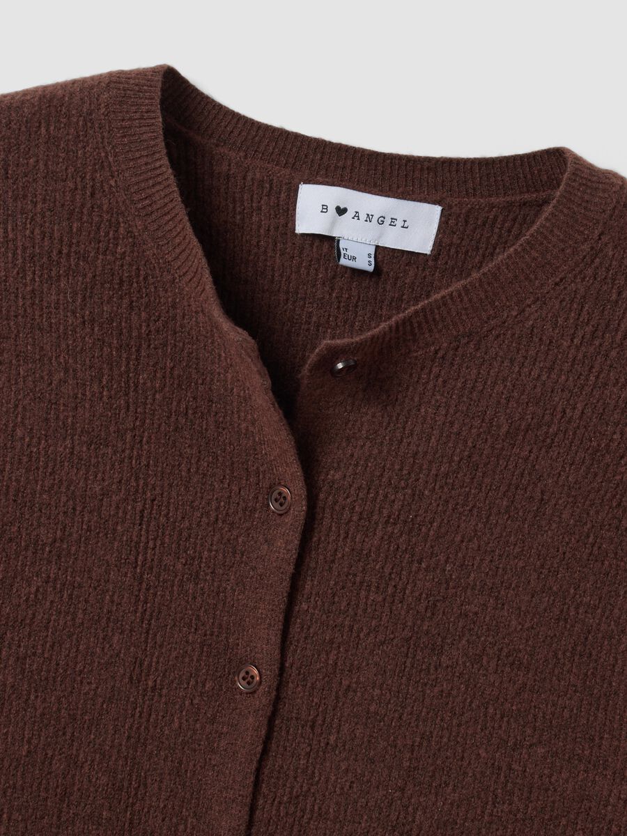 Cardigan marrone girocollo in misto lyocell e lana over fit_5