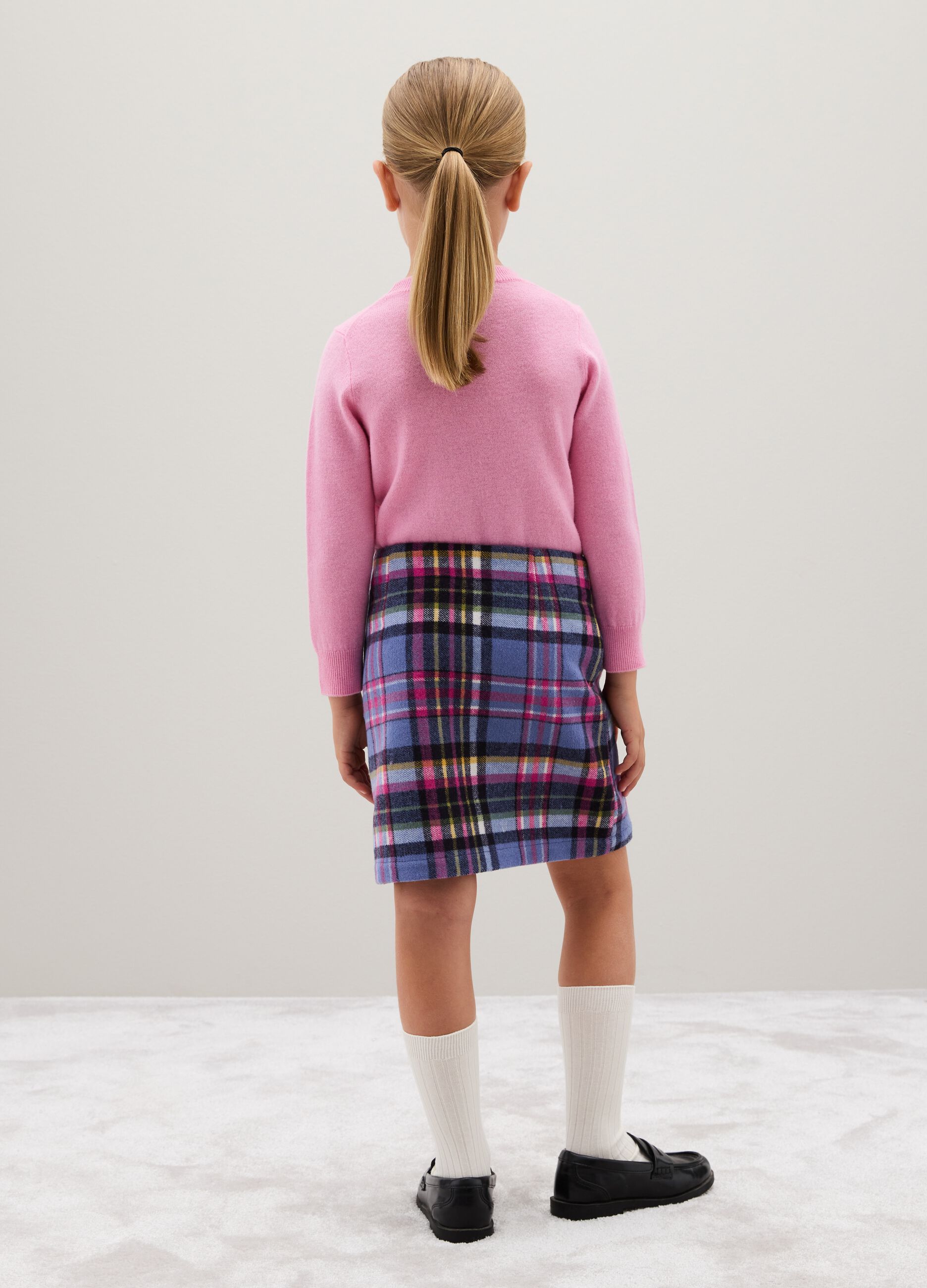 Gonna da bambina in misto lana multicolor con frange
