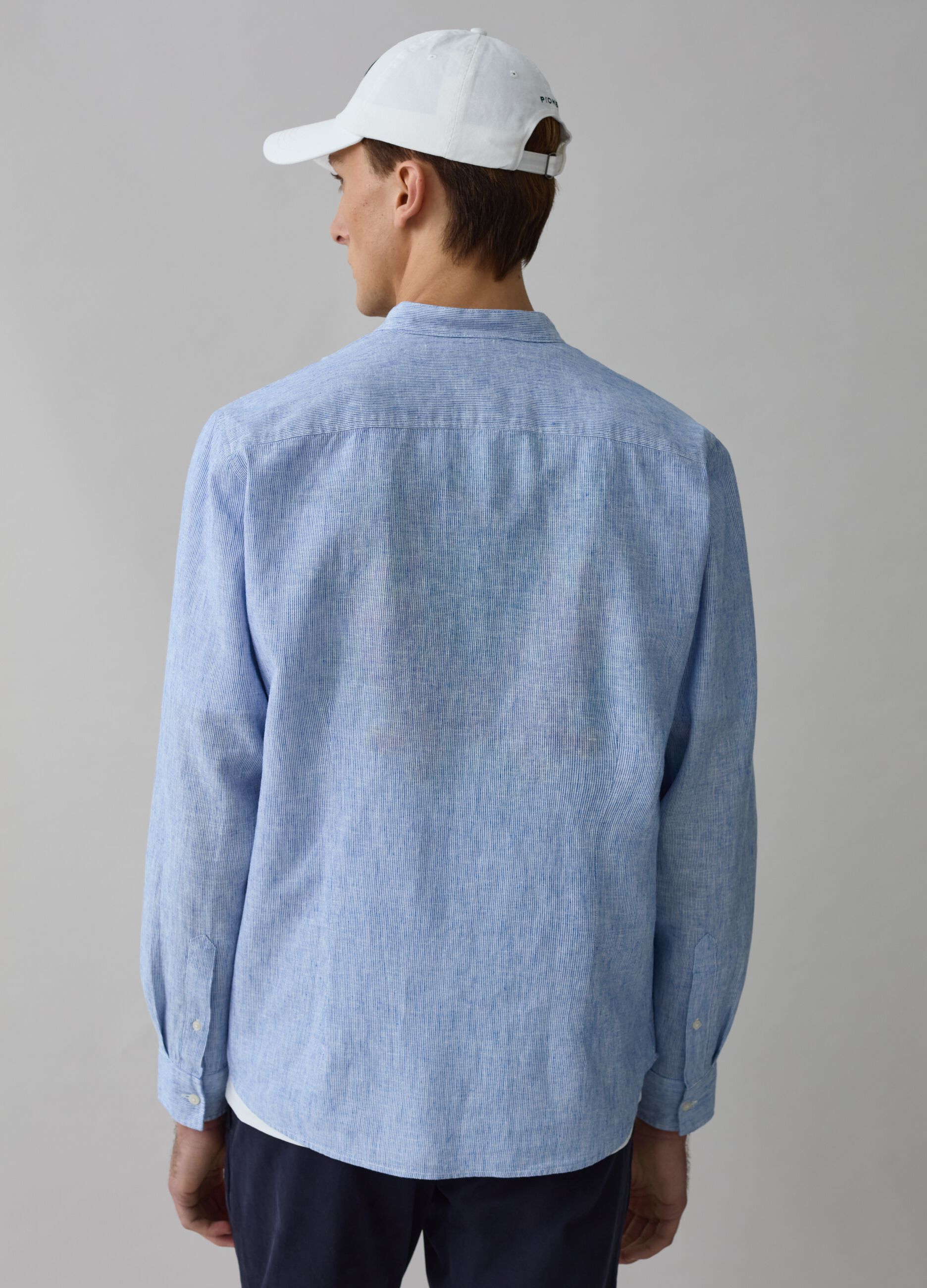 Iridescent-effect cotton and linen shirt