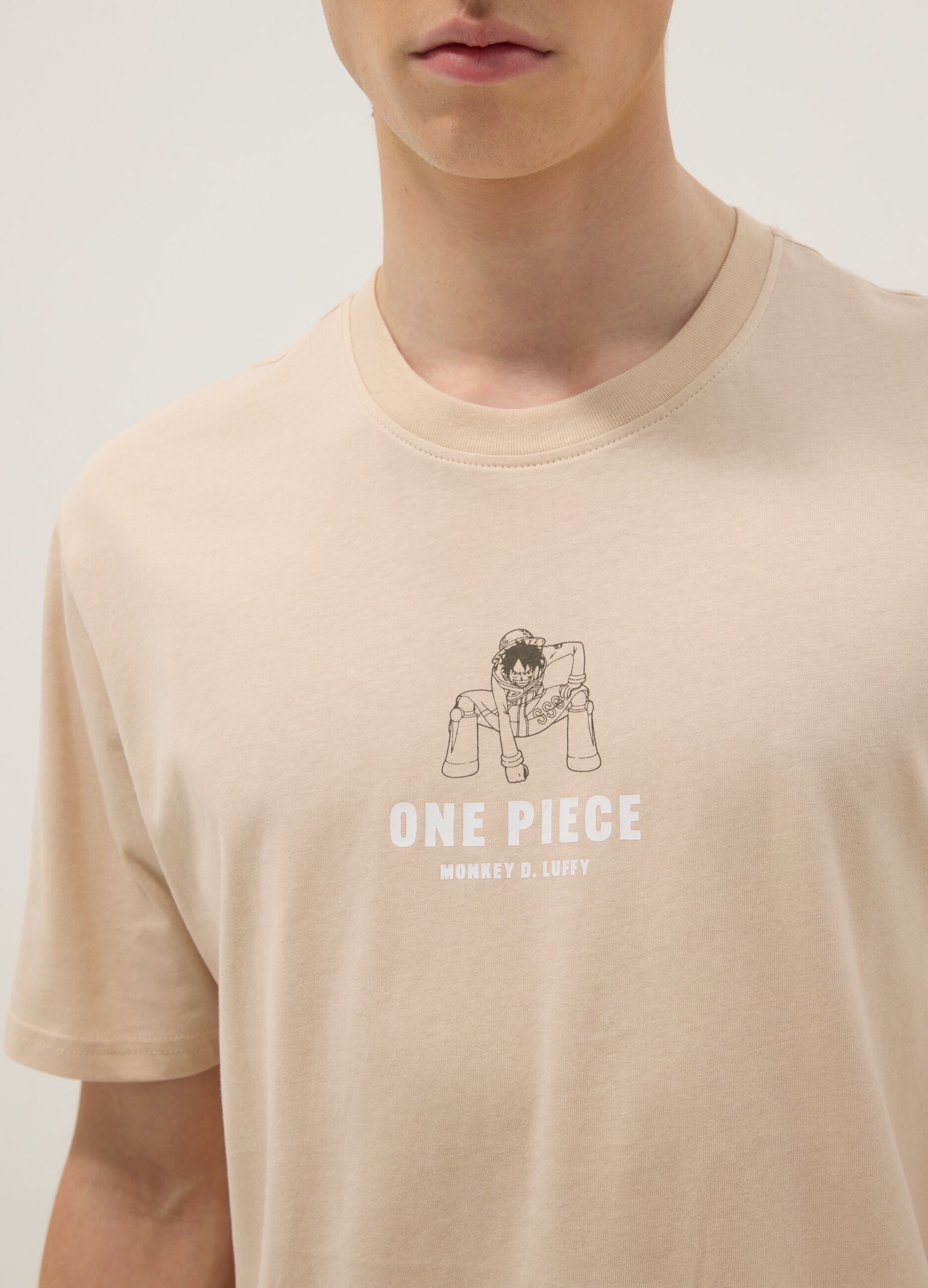 Beige pure cotton One Piece print T-shirt, relaxed fit
