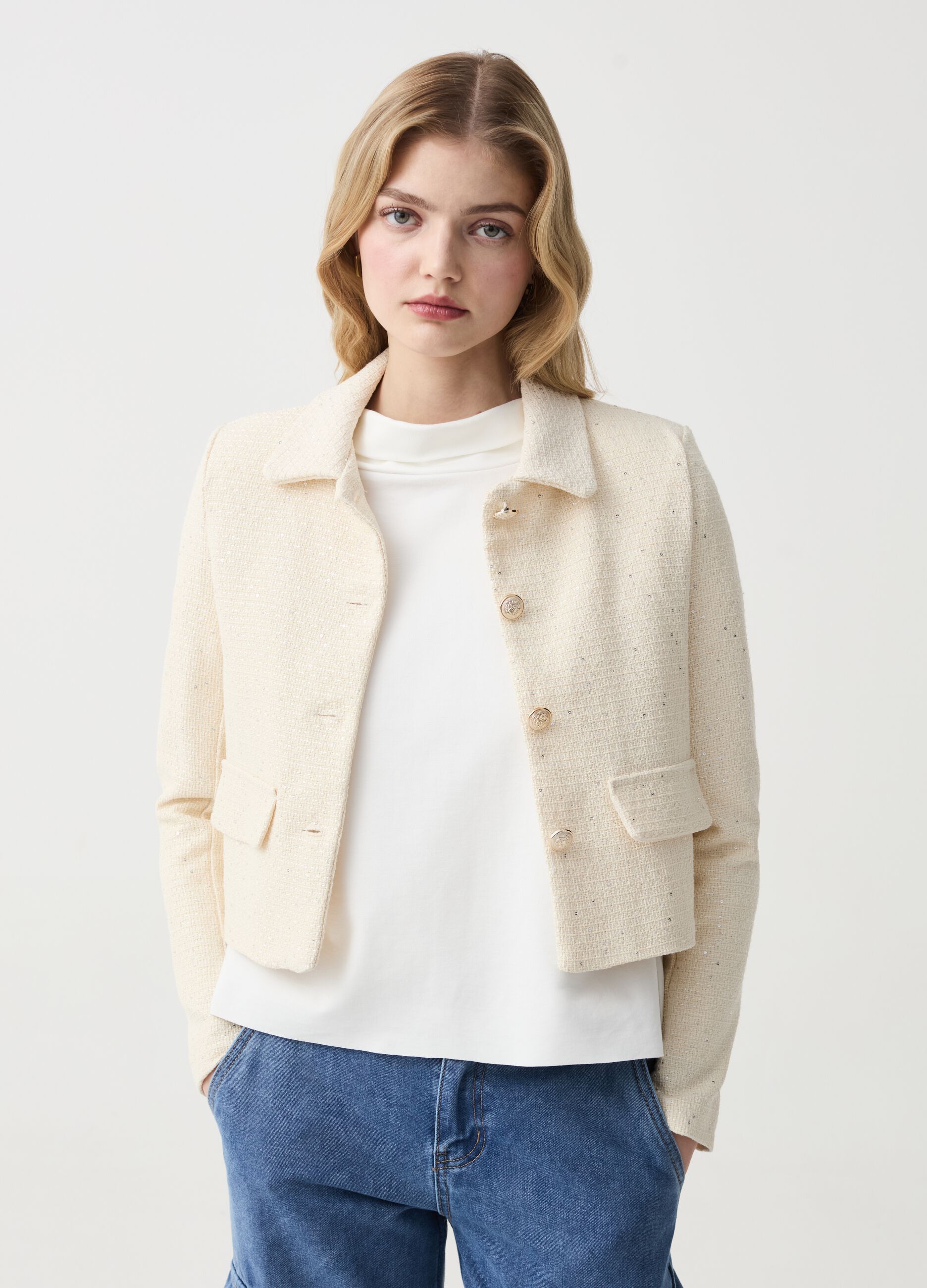 Ovs Giacca crop lavorata con micro paillettes