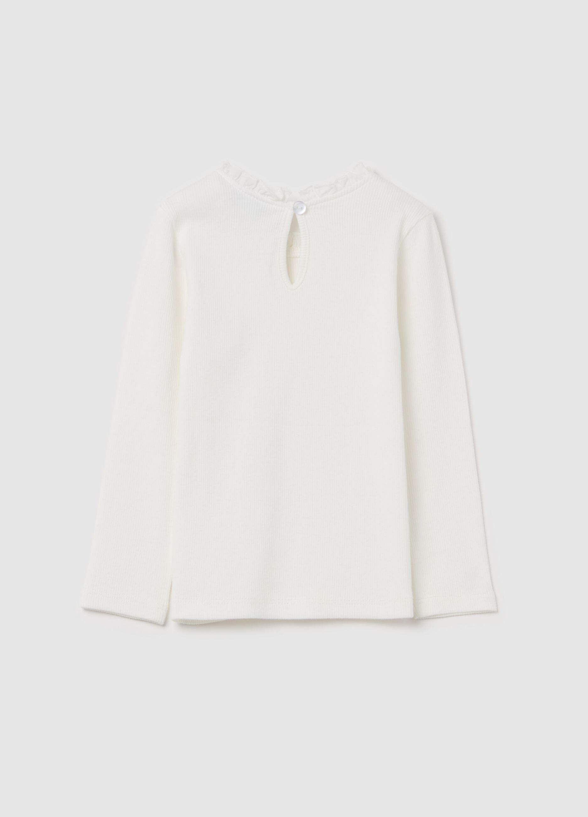 T-shirt maniche lunghe a costine con rouche