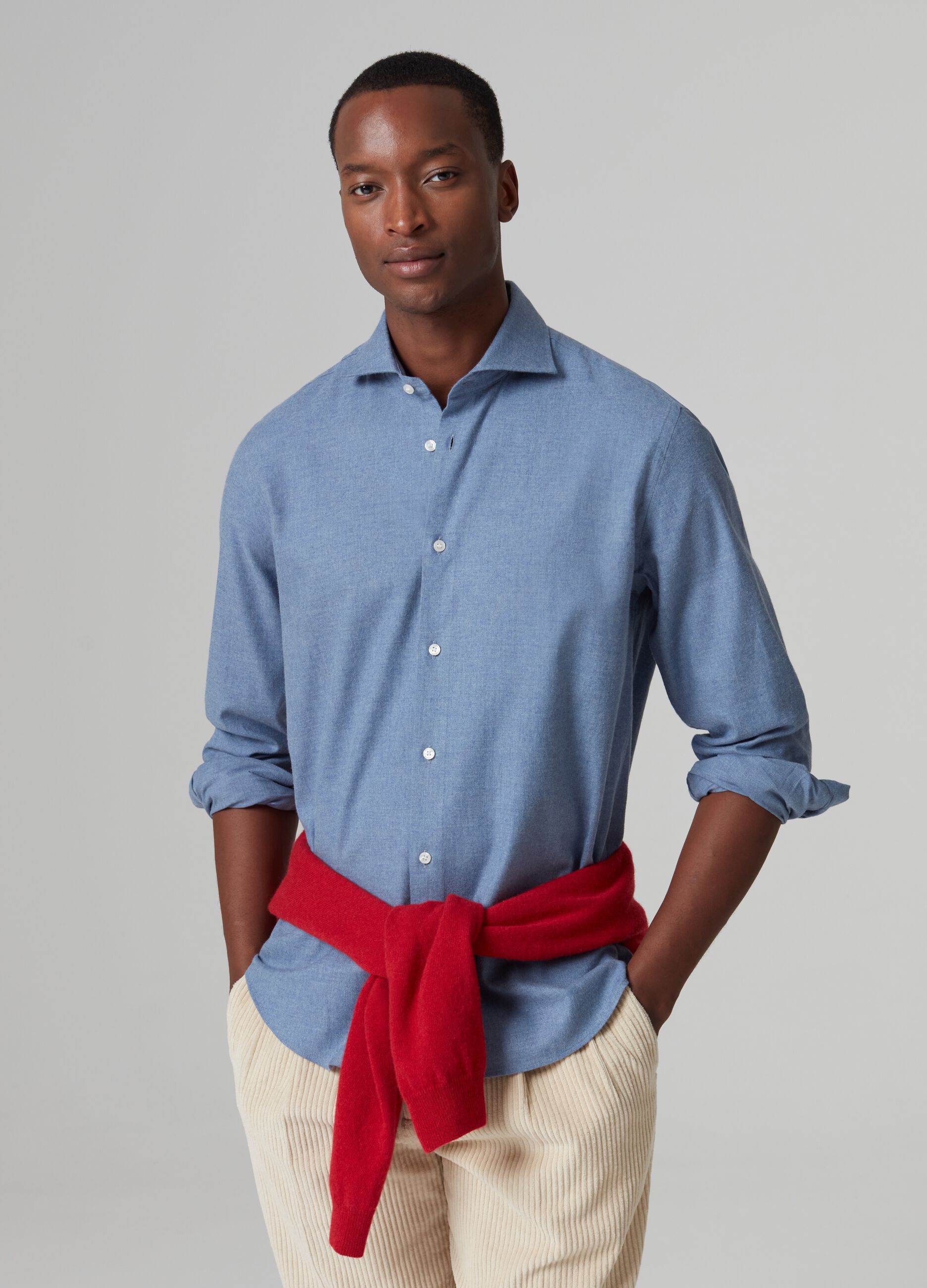 Camicia in flanella tinta unita Blu chiaro PIOMBO da Uomo OVS