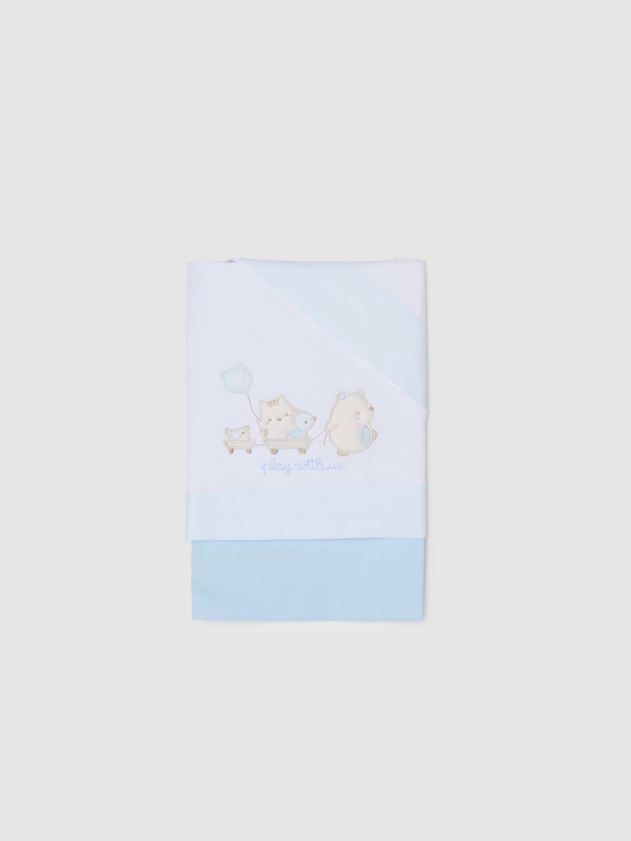 Blue and white pure cotton cot sheet with embroidery_0