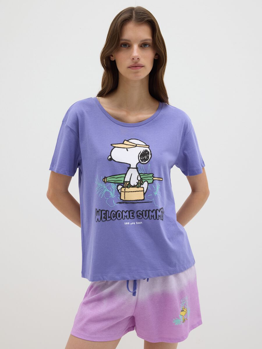 Women's pure cotton purple pyjama set regular fit with Snoopy print_1
