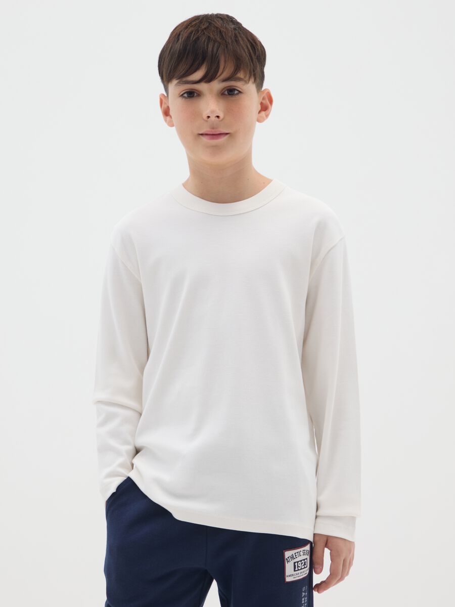 Boys' white pure cotton regular fit sweater_0