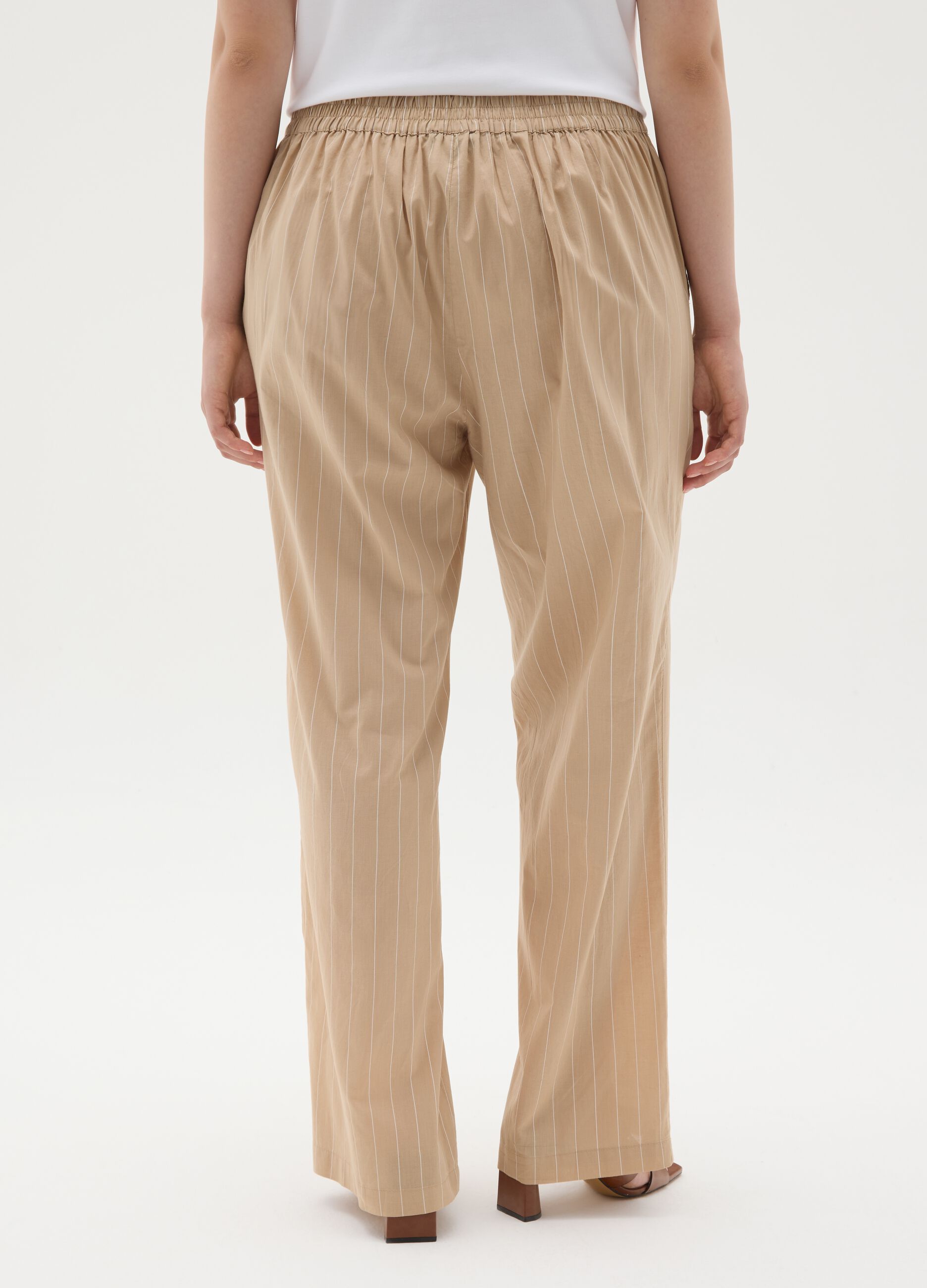 Women's beige pure cotton wide leg trousers