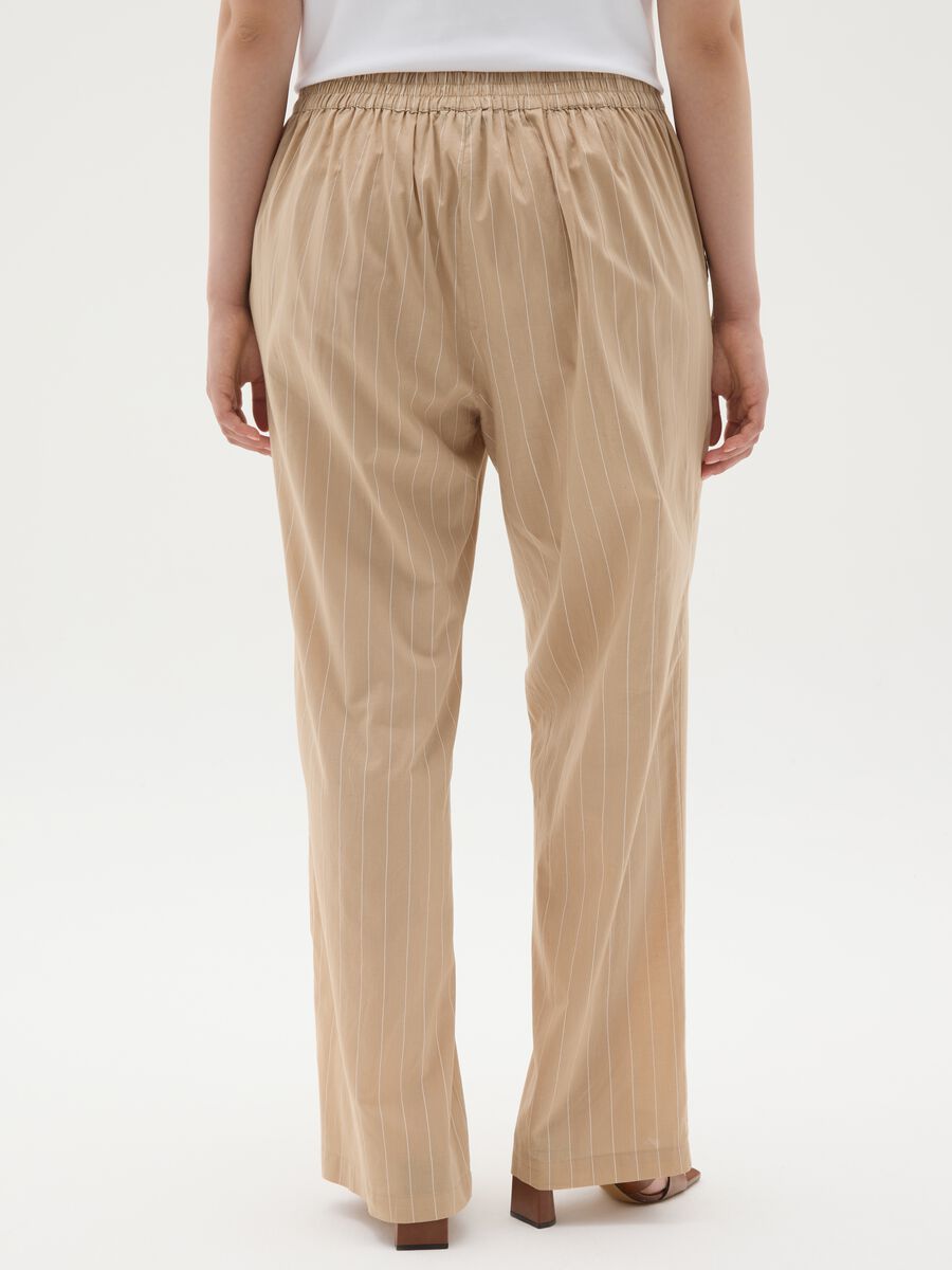 Women's beige pure cotton wide leg trousers_3
