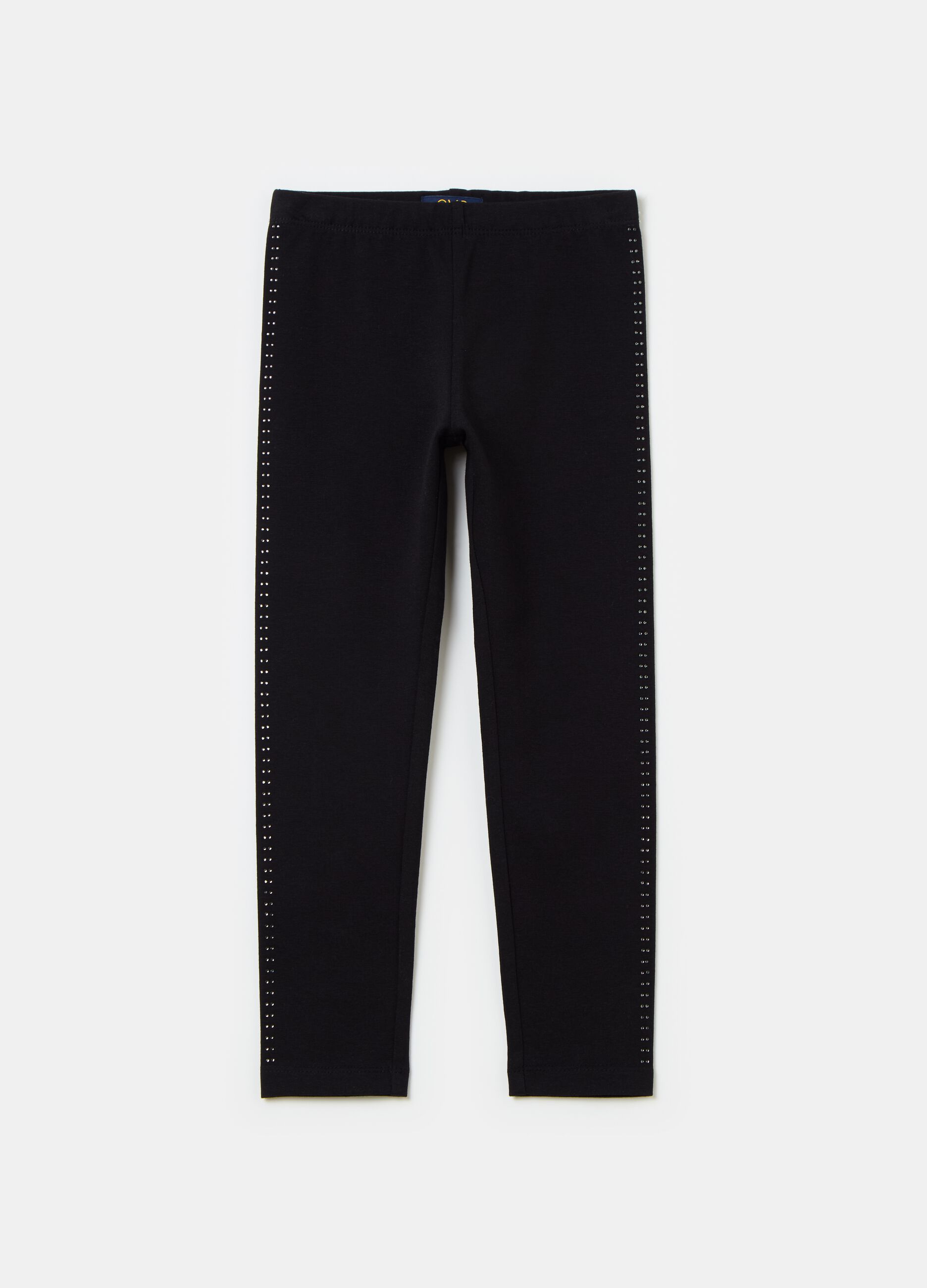 Stretch cotton leggings with diamanté motif