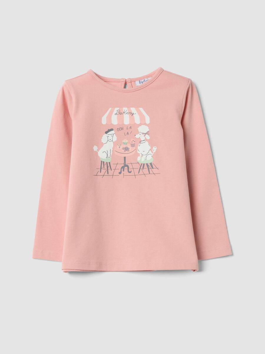 Pink regular-fit T-shirt in organic stretch cotton jersey with print_0