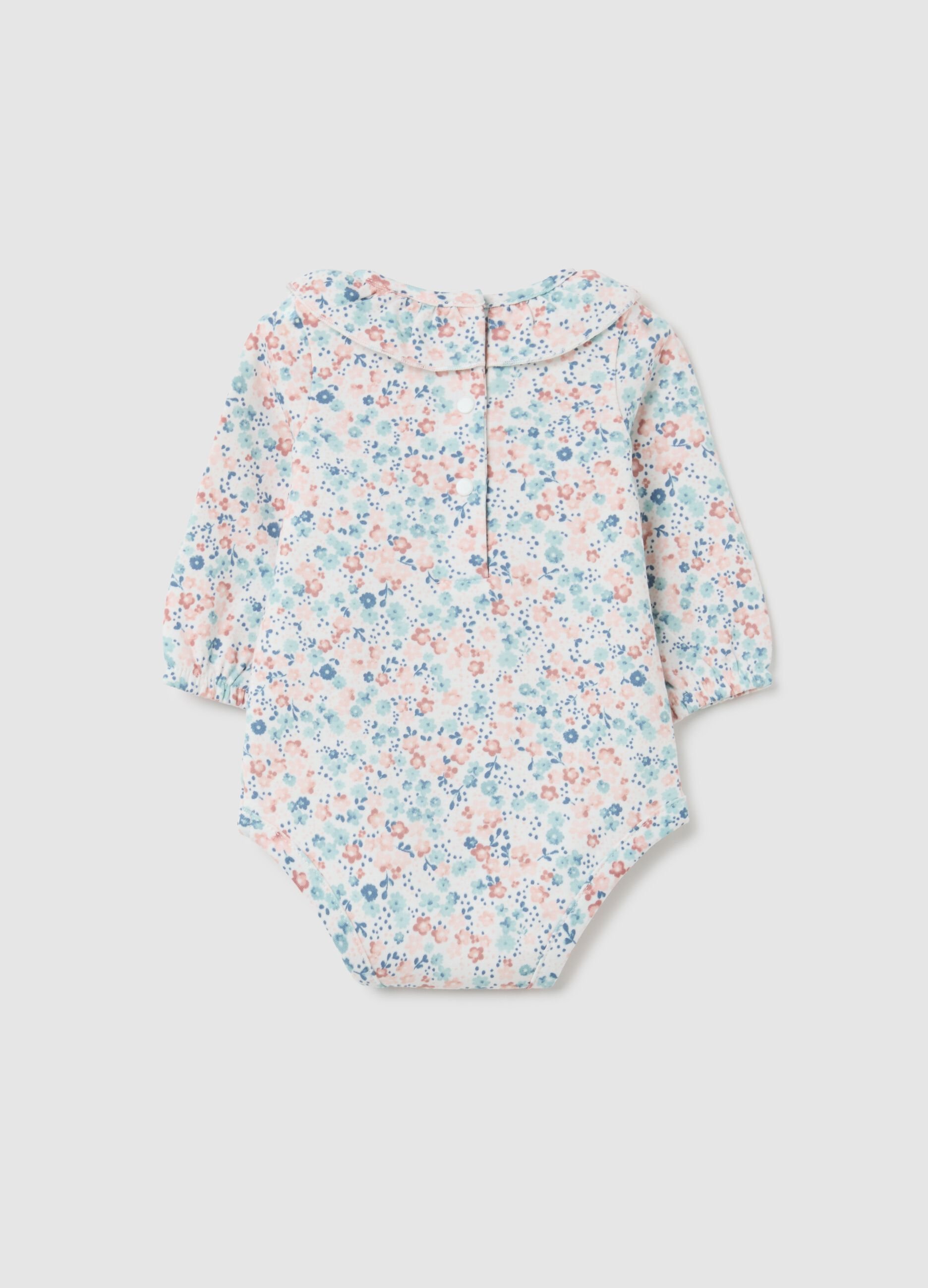Body da neonata in puro cotone multicolor con colletto a balze
