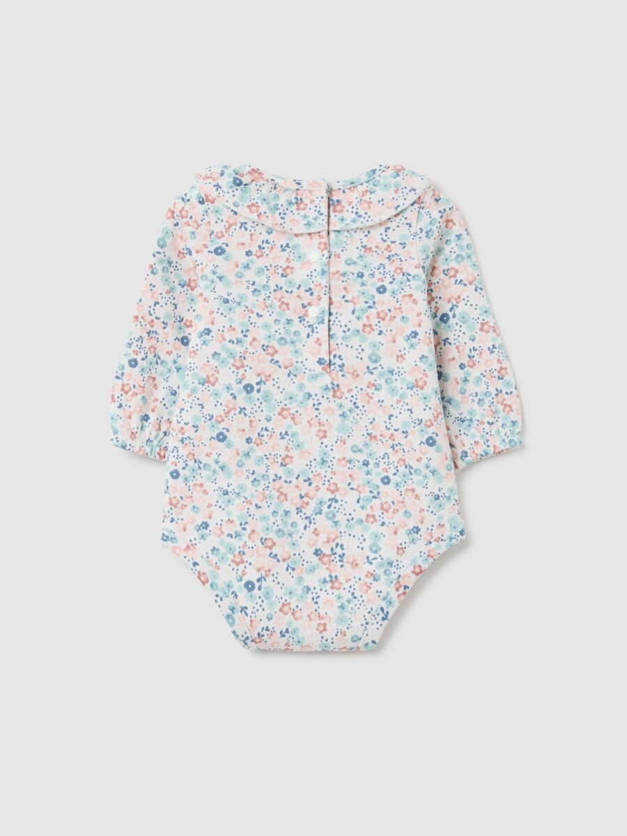 Body da neonata in puro cotone multicolor con colletto a balze_1