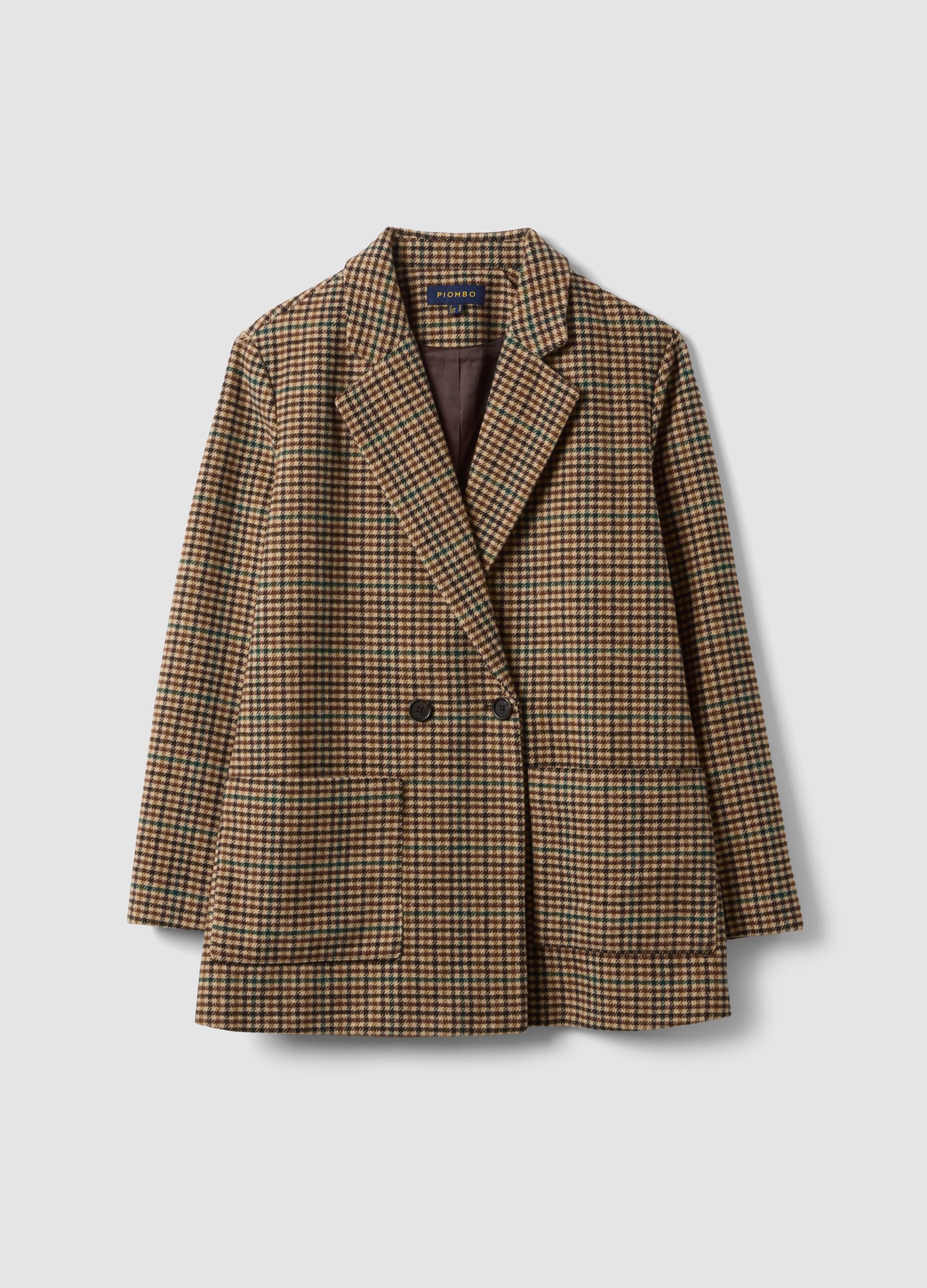 Blazer marrone in misto lana a quadri