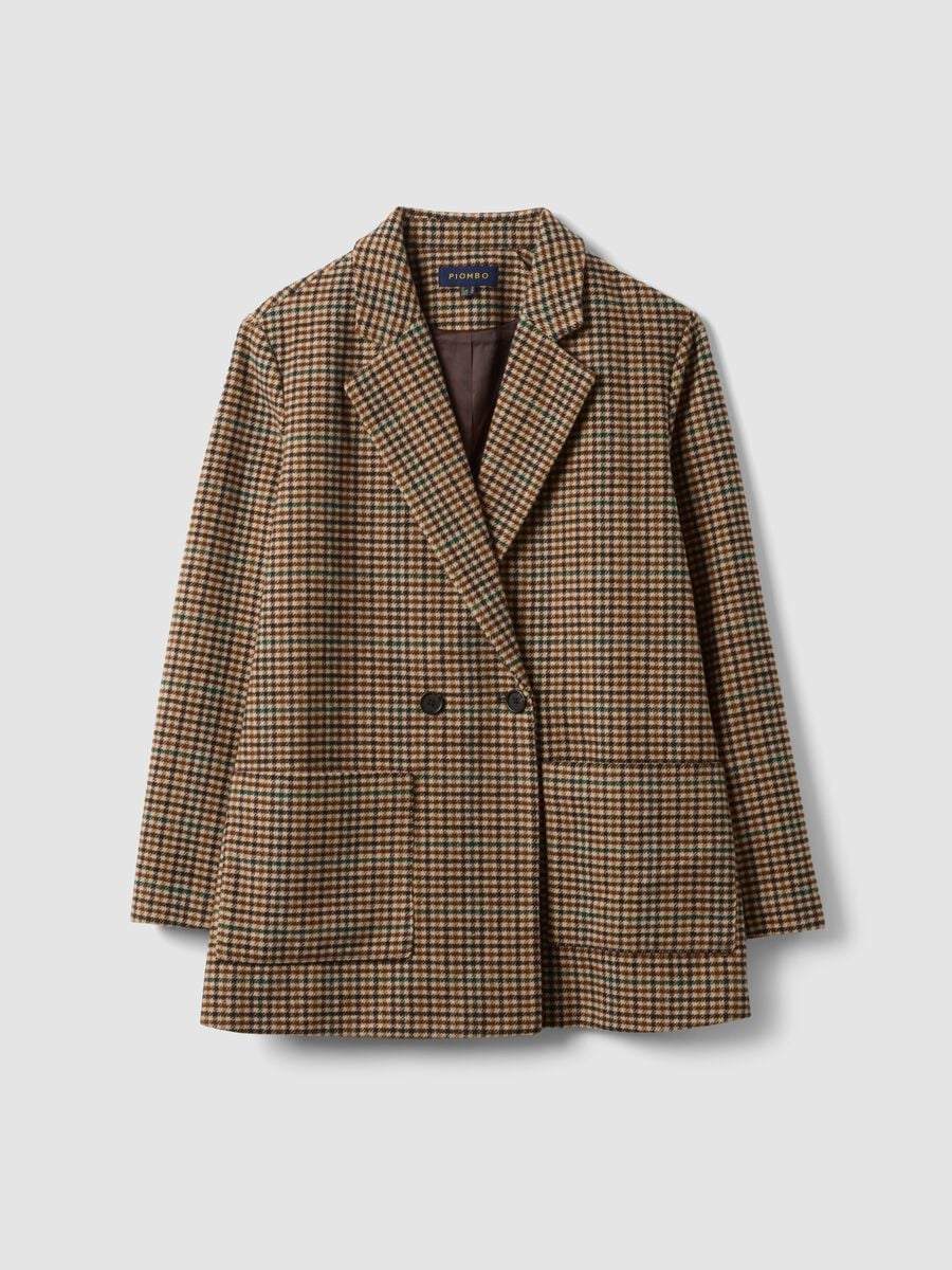 Blazer marrone in misto lana a quadri_0