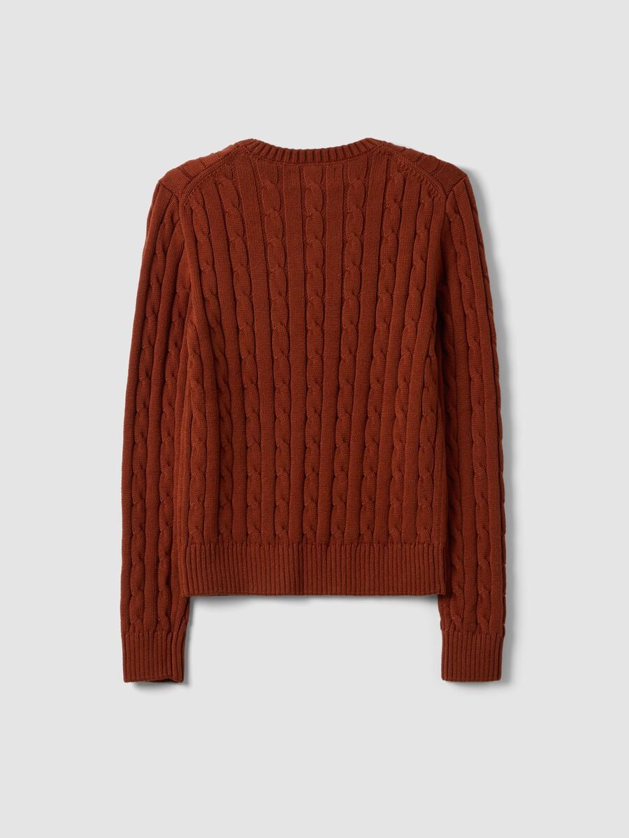 Maglia rossa in puro cotone a trecce con girocollo_2