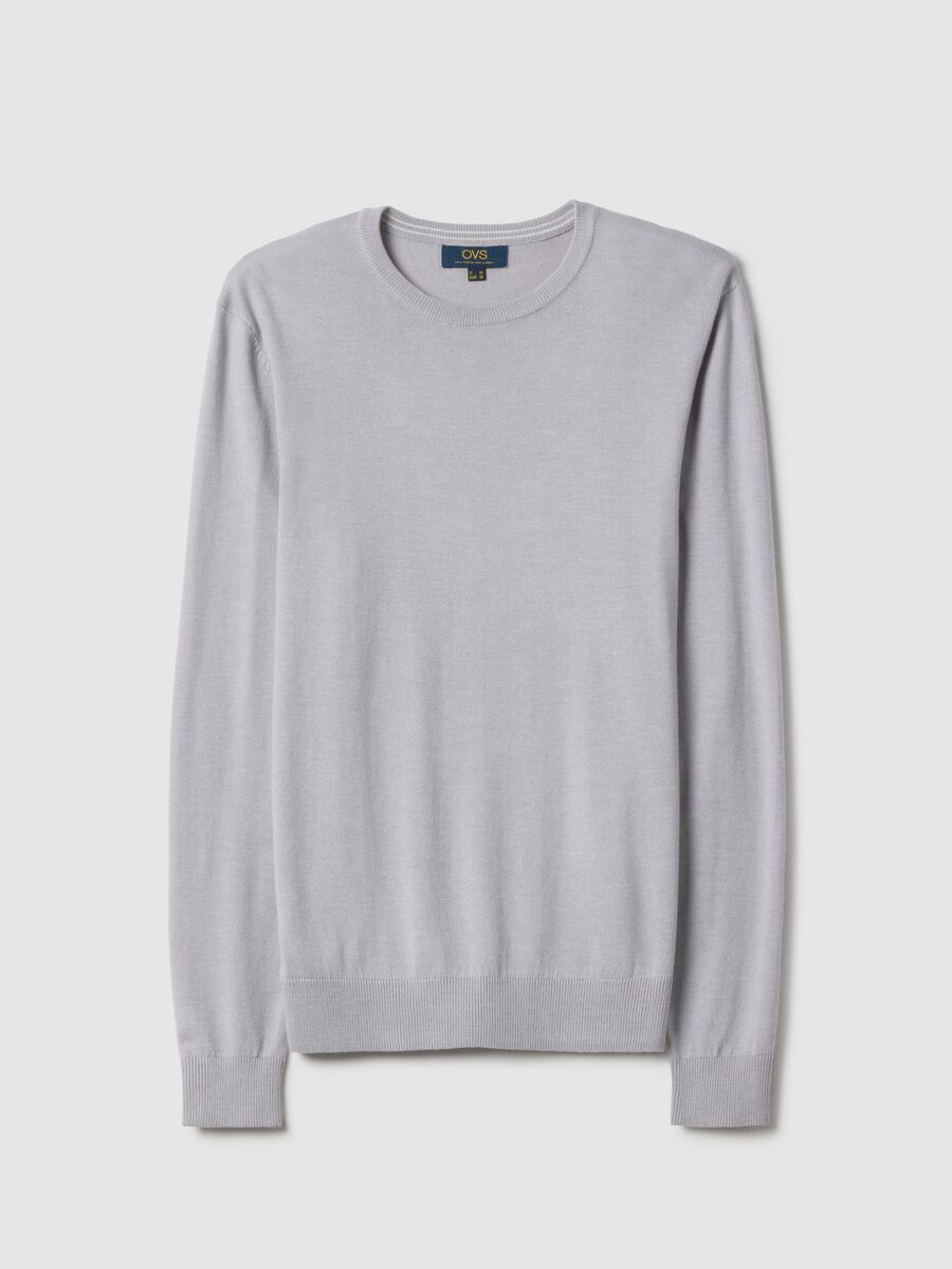 Grey cotton blend crew neck pullover, regular fit_4