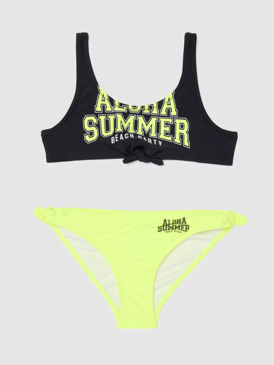 Costume bikini da ragazza in misto elasticizzato multicolor con nodo decorativo e fiocchi laterali_0